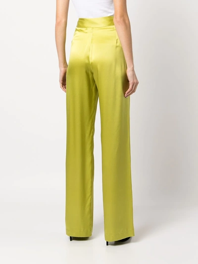 Shop Michelle Mason Wide-leg Silk Satin Trousers In Green