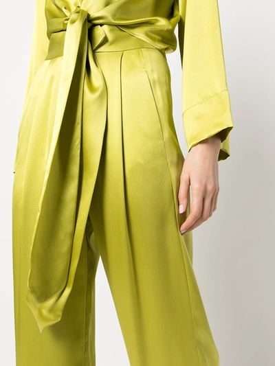 Shop Michelle Mason Wide-leg Silk Satin Trousers In Green