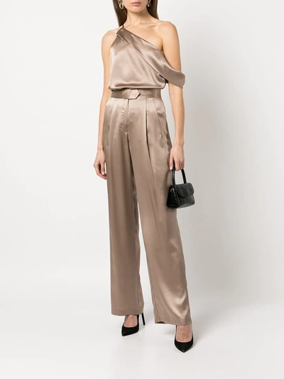 Shop Michelle Mason Wide-leg Silk Satin Trousers In Neutrals