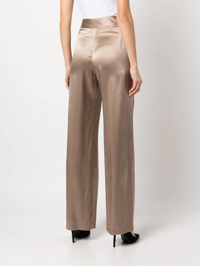 Shop Michelle Mason Wide-leg Silk Satin Trousers In Neutrals