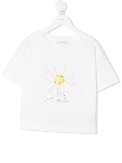 Shop Monnalisa Embellished-logo T-shirt In White