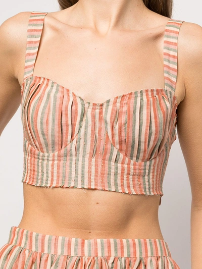 Shop Le Sirenuse Stripe-print Linen Cropped Top In Multicolour