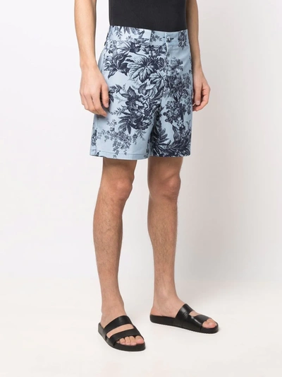 Erdem Lucas Straight-leg Floral-print Cotton-blend Twill Shorts In Blue