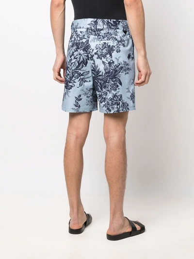 Erdem Lucas Straight-leg Floral-print Cotton-blend Twill Shorts In Blue