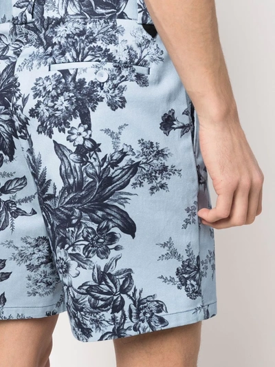 Erdem Lucas Straight-leg Floral-print Cotton-blend Twill Shorts In Blue