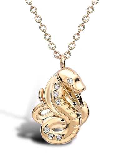 Shop Pragnell 18kt Yellow Gold Zodiac Diamond Snake Pendant Necklace