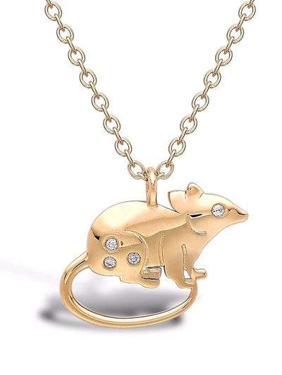 Shop Pragnell 18kt Yellow Gold Zodiac Diamond Rat Pendant Necklace