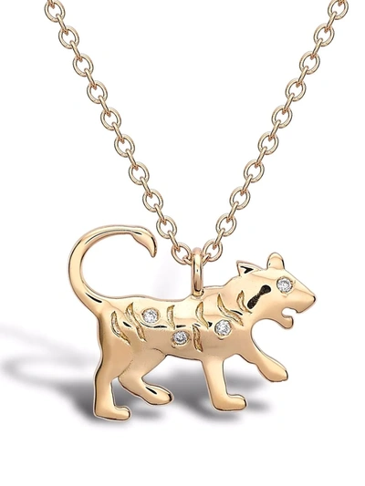 Shop Pragnell 18kt Yellow Gold Zodiac Diamond Tiger Pendant Necklace