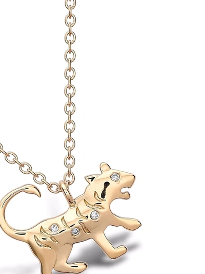 Shop Pragnell 18kt Yellow Gold Zodiac Diamond Tiger Pendant Necklace