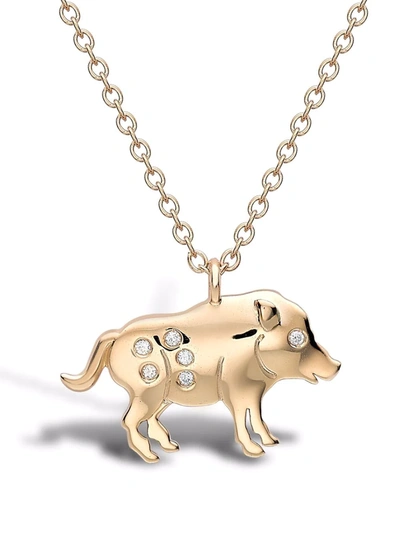 Pragnell 18kt Yellow Gold Zodiac Diamond Pig Pendant In Gold