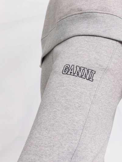 Shop Ganni Logo-embroidered Tapered Track Pants In Grey