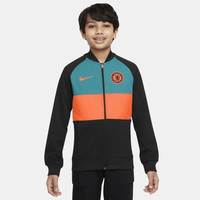 Shop Nike Chelsea Fc Big Kids' Full-zip Soccer Track Jacket In Black,blustery,hyper Crimson