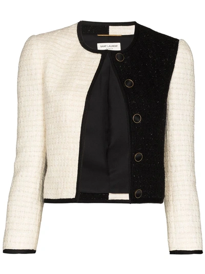 Shop Saint Laurent Colour-block Tweed Jacket In Schwarz