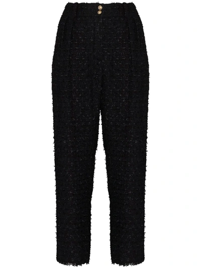 Shop Balmain Cropped Tweed Trousers In Schwarz