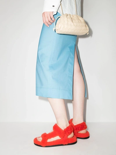 Shop Fendi Shearling-trim Open-toe Sandals In Orange