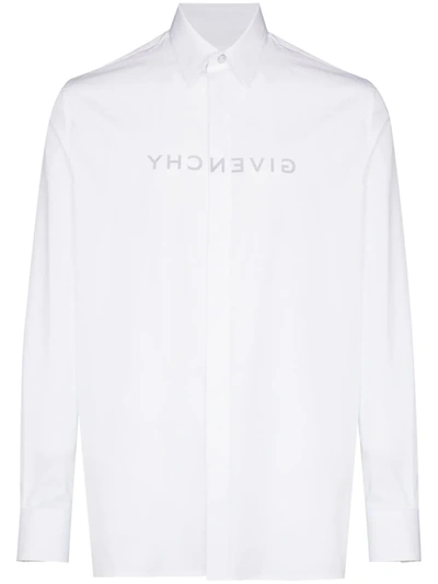 Shop Givenchy Logo-print Long-sleeve Shirt In Weiss