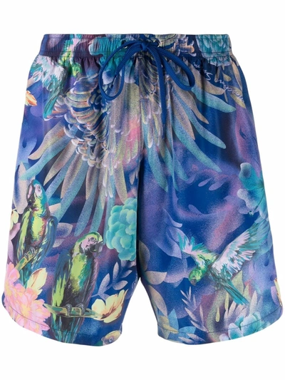 Shop Moschino Parrot Print Swim Shorts In Blau
