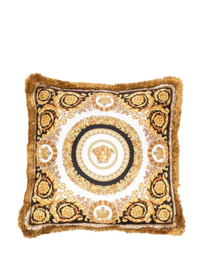 Versace Baroque Print Silk Cushion In Gelb