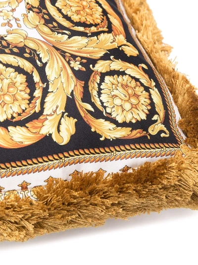Versace Baroque Print Silk Cushion In Gelb