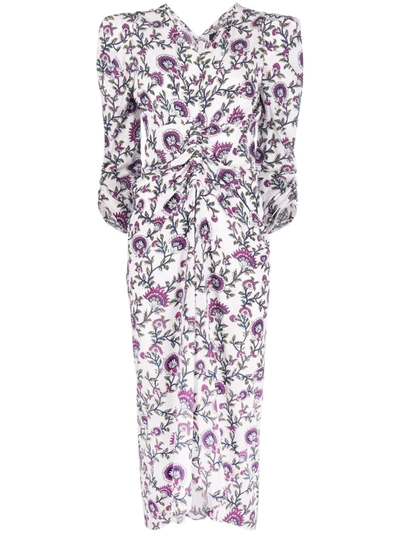 Shop Isabel Marant Albi Floral-print Midi Dress In Weiss