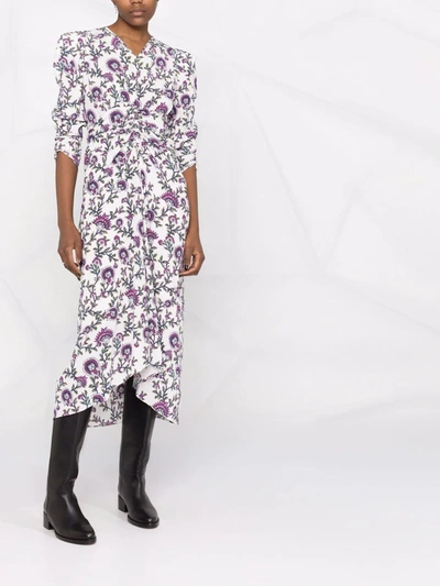 Shop Isabel Marant Albi Floral-print Midi Dress In Weiss