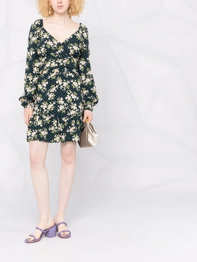 Shop Bytimo Floral-print Gathered Mini Dress In Grün