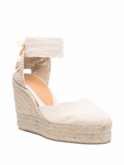 Castaã±er Chiara 100 Satin And Canvas Wedge Espadrilles In Weiss | ModeSens