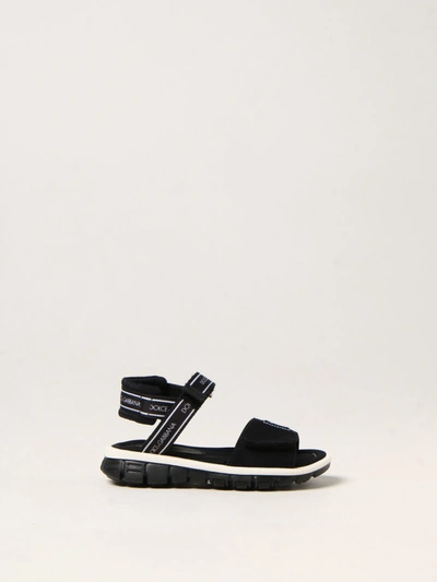 Shop Dolce & Gabbana Sandal In Fabric With Logo In Black