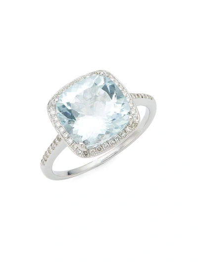Shop Saks Fifth Avenue Women's 14k White Gold Aquamarine & Diamond Cushion-cut Ring/size 7