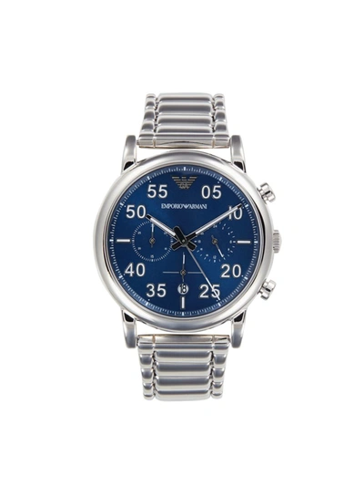 Shop Emporio Armani Men's Stainless Steel Chronograph Bracelet Watch In Blue