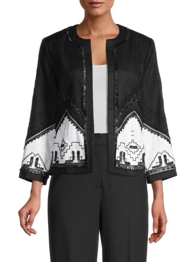 Shop Kobi Halperin Women's Clara Embroidered Linen Jacket In Black White