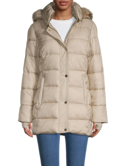 Shop Michael Michael Kors Women's Faux Fur Puffer Jacket In Light Taupe