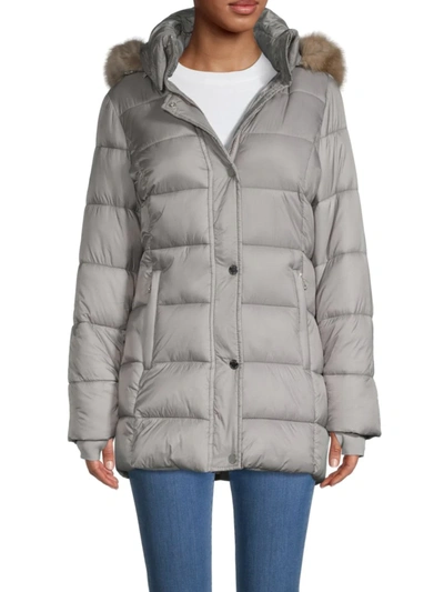 Shop Michael Michael Kors Women's Faux Fur Puffer Jacket In Nickel