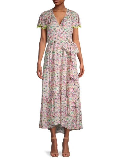 Shop Tanya Taylor Women's Liza Floral Flutter-sleeve Wrap Dress In Neutral