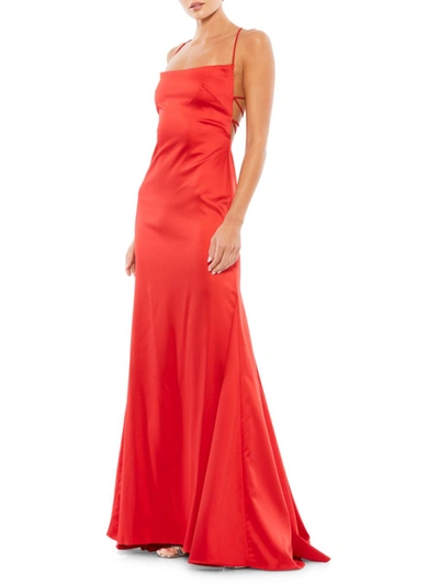 Shop Mac Duggal Women's Satin Lace-back Gown In Red