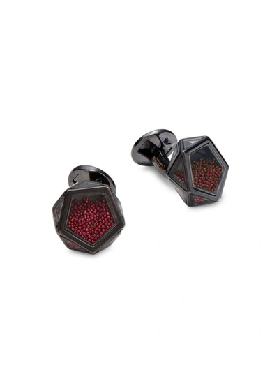 Shop Tateossian Men's Caviar Beads Hexagonal Cufflinks In Red