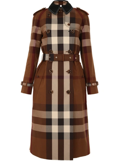 Shop Burberry Check Trench Coat In Beige
