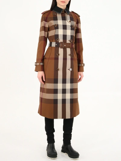 Shop Burberry Check Trench Coat In Beige