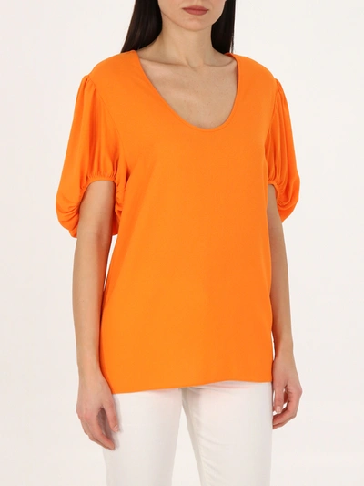 Stella Mccartney Puff-sleeve Scoop-neck Tunic Top In Orange