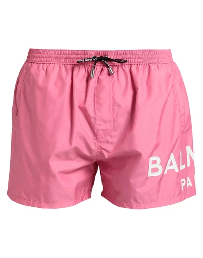 Shop Balmain Swim Trunks In Pink
