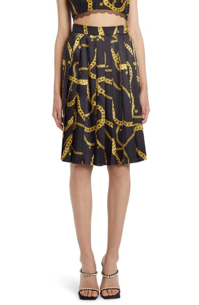 Shop Versace Chain Print Pleated Skirt In Black-gold