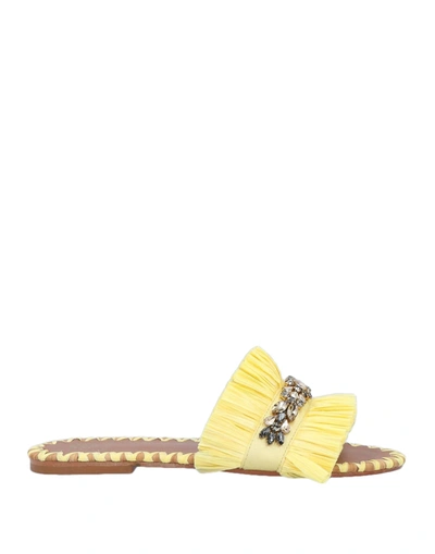 Shop De Siena Woman Sandals Yellow Size 6 Natural Raffia, Textile Fibers