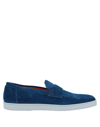 Shop Santoni Man Loafers Blue Size 11 Soft Leather