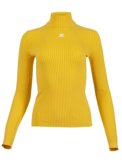 Shop Courrèges Knit High Neck Jumper In Yellow