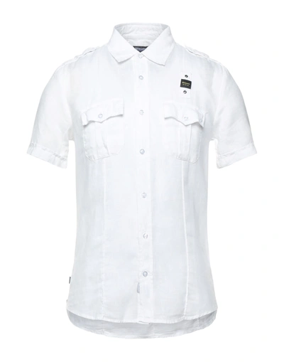Shop Blauer Man Shirt White Size L Linen