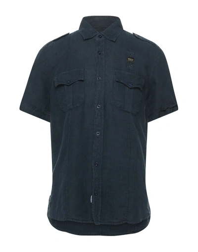 Shop Blauer Man Shirt Midnight Blue Size L Linen