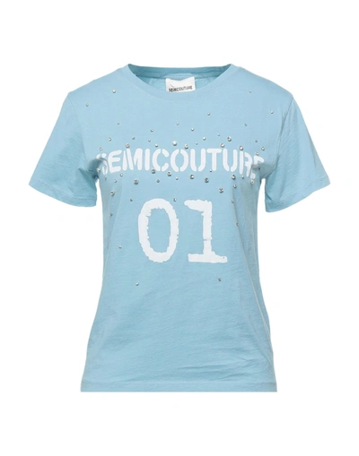 Shop Semicouture T-shirts In Sky Blue