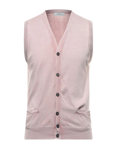 Shop Alpha Studio Man Cardigan Pastel Pink Size 44 Cotton