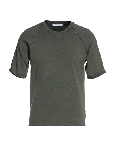 Shop Alpha Studio Man Sweater Military Green Size 40 Cotton