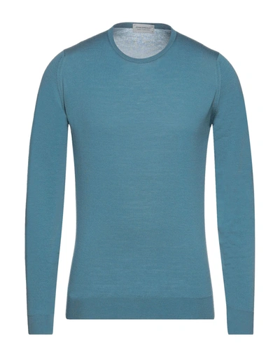 Shop John Smedley Man Sweater Azure Size S Virgin Wool In Blue